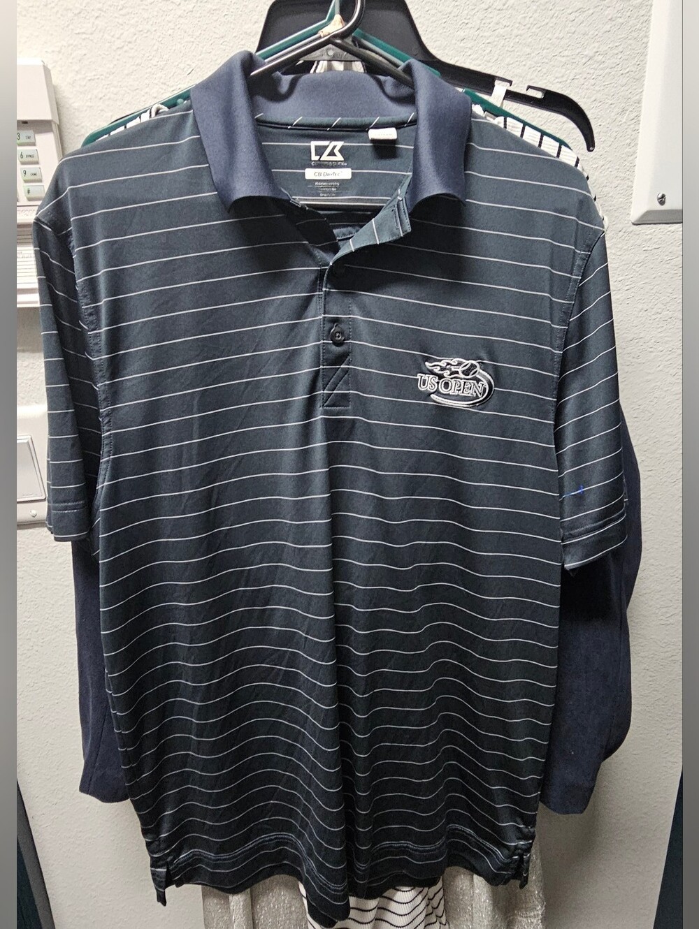 Cutter & Buck US Open Tennis Striped Performance Golf Polo Shirt Gray Medium